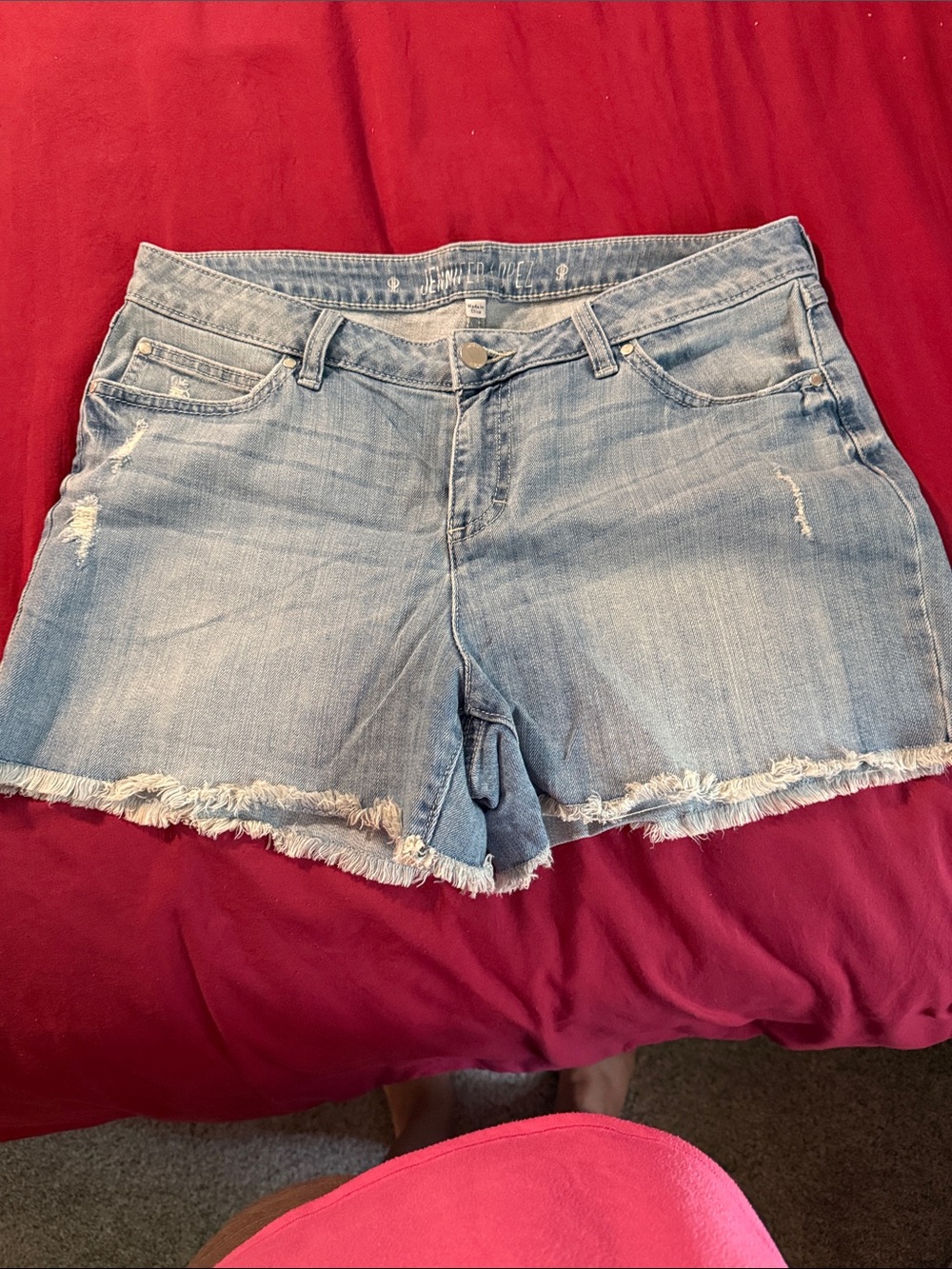 Jennifer Lopez Light Blue Distressed Denim Shorts